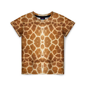 Детская футболка 3D с принтом Шкура Жирафа в Кировске, 100% гипоаллергенный полиэфир | прямой крой, круглый вырез горловины, длина до линии бедер, чуть спущенное плечо, ткань немного тянется | textures | животное | жираф | текстура