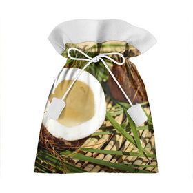 Подарочный 3D мешок с принтом Кокос в Кировске, 100% полиэстер | Размер: 29*39 см | Тематика изображения на принте: бамбук | белый | еда | зеленый | кокос | лето | листья | орех | природа | продукты