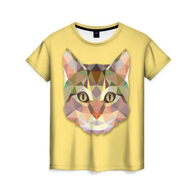 Женская футболка 3D с принтом Triangle cat в Кировске, 100% полиэфир ( синтетическое хлопкоподобное полотно) | прямой крой, круглый вырез горловины, длина до линии бедер | abstract | cat | triangle cat | кот