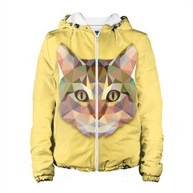 Женская куртка 3D с принтом Triangle cat в Кировске, ткань верха — 100% полиэстер, подклад — флис | прямой крой, подол и капюшон оформлены резинкой с фиксаторами, два кармана без застежек по бокам, один большой потайной карман на груди. Карман на груди застегивается на липучку | Тематика изображения на принте: abstract | cat | triangle cat | кот