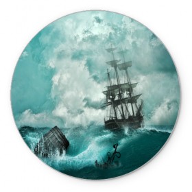 Коврик круглый с принтом Море в Кировске, резина и полиэстер | круглая форма, изображение наносится на всю лицевую часть | бочка | вода | волны | корабль | море | небо | новые | облака | океан | природа | шторм | якорь