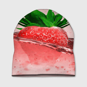Шапка 3D с принтом Клубника в Кировске, 100% полиэстер | универсальный размер, печать по всей поверхности изделия | Тематика изображения на принте: вода | еда | зеленый | капли | клубника | красный | лето | напиток | ягода