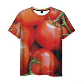 Мужская футболка 3D с принтом Томаты в Кировске, 100% полиэфир | прямой крой, круглый вырез горловины, длина до линии бедер | дача | еда | зелень | красный | овощи | огород | помидоры | томаты