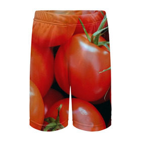 Детские спортивные шорты 3D с принтом Томаты в Кировске,  100% полиэстер
 | пояс оформлен широкой мягкой резинкой, ткань тянется
 | дача | еда | зелень | красный | овощи | огород | помидоры | томаты