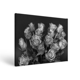 Холст прямоугольный с принтом Черно-белые розы в Кировске, 100% ПВХ |  | букет | цветы
