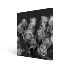 Холст квадратный с принтом Черно-белые розы в Кировске, 100% ПВХ |  | букет | цветы