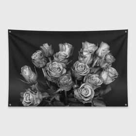 Флаг-баннер с принтом Черно-белые розы в Кировске, 100% полиэстер | размер 67 х 109 см, плотность ткани — 95 г/м2; по краям флага есть четыре люверса для крепления | букет | цветы