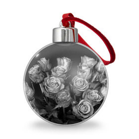 Ёлочный шар с принтом Черно-белые розы в Кировске, Пластик | Диаметр: 77 мм | букет | цветы