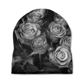 Шапка 3D с принтом Черно-белые розы в Кировске, 100% полиэстер | универсальный размер, печать по всей поверхности изделия | букет | цветы