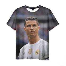 Мужская футболка 3D с принтом Cristiano Ronaldo в Кировске, 100% полиэфир | прямой крой, круглый вырез горловины, длина до линии бедер | Тематика изображения на принте: криштиану роналду | реал мадрид
