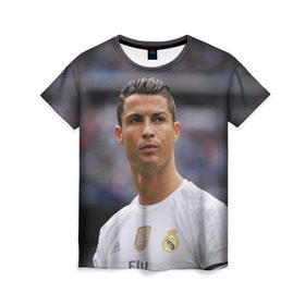 Женская футболка 3D с принтом Cristiano Ronaldo в Кировске, 100% полиэфир ( синтетическое хлопкоподобное полотно) | прямой крой, круглый вырез горловины, длина до линии бедер | криштиану роналду | реал мадрид