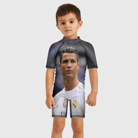 Детский купальный костюм 3D с принтом Cristiano Ronaldo в Кировске, Полиэстер 85%, Спандекс 15% | застежка на молнии на спине | криштиану роналду | реал мадрид