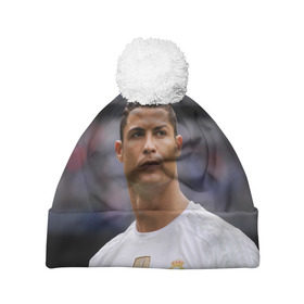 Шапка 3D c помпоном с принтом Cristiano Ronaldo в Кировске, 100% полиэстер | универсальный размер, печать по всей поверхности изделия | криштиану роналду | реал мадрид