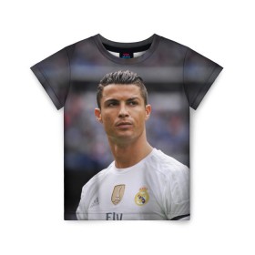 Детская футболка 3D с принтом Cristiano Ronaldo в Кировске, 100% гипоаллергенный полиэфир | прямой крой, круглый вырез горловины, длина до линии бедер, чуть спущенное плечо, ткань немного тянется | криштиану роналду | реал мадрид