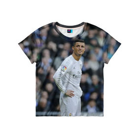 Детская футболка 3D с принтом Cristiano Ronaldo в Кировске, 100% гипоаллергенный полиэфир | прямой крой, круглый вырез горловины, длина до линии бедер, чуть спущенное плечо, ткань немного тянется | Тематика изображения на принте: криштиану роналду | реал мадрид