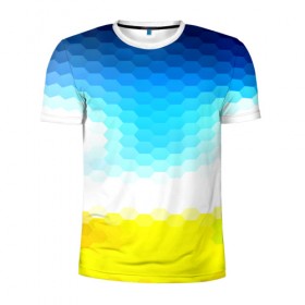 Мужская футболка 3D спортивная с принтом Engine в Кировске, 100% полиэстер с улучшенными характеристиками | приталенный силуэт, круглая горловина, широкие плечи, сужается к линии бедра | желтый | сетка | синий | соты