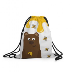 Рюкзак-мешок 3D с принтом Медведь в мёде в Кировске, 100% полиэстер | плотность ткани — 200 г/м2, размер — 35 х 45 см; лямки — толстые шнурки, застежка на шнуровке, без карманов и подкладки | мёд | медведь | миша | пчелы