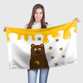 Флаг 3D с принтом Медведь в мёде в Кировске, 100% полиэстер | плотность ткани — 95 г/м2, размер — 67 х 109 см. Принт наносится с одной стороны | мёд | медведь | миша | пчелы