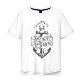 Мужская футболка хлопок Oversize с принтом Гладкое море в Кировске, 100% хлопок | свободный крой, круглый ворот, “спинка” длиннее передней части | море | моряк | символы | якорь