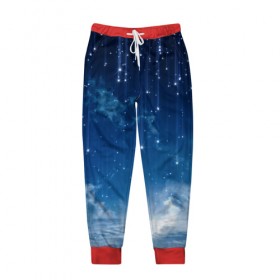 Мужские брюки 3D с принтом Ночное небо и звёзда в Кировске, 100% полиэстер | манжеты по низу, эластичный пояс регулируется шнурком, по бокам два кармана без застежек, внутренняя часть кармана из мелкой сетки | звёзды | небо | ночной | облака | синий