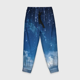 Детские брюки 3D с принтом Ночное небо и звёзда в Кировске, 100% полиэстер | манжеты по низу, эластичный пояс регулируется шнурком, по бокам два кармана без застежек, внутренняя часть кармана из мелкой сетки | звёзды | небо | ночной | облака | синий