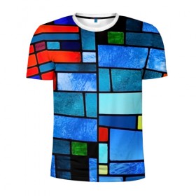 Мужская футболка 3D спортивная с принтом Мозаичная абстракция в Кировске, 100% полиэстер с улучшенными характеристиками | приталенный силуэт, круглая горловина, широкие плечи, сужается к линии бедра | линии | орнамент | прикольные картинки | узор | цвет