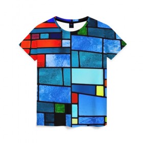 Женская футболка 3D с принтом Мозаичная абстракция в Кировске, 100% полиэфир ( синтетическое хлопкоподобное полотно) | прямой крой, круглый вырез горловины, длина до линии бедер | линии | орнамент | прикольные картинки | узор | цвет
