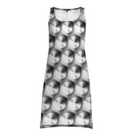 Платье-майка 3D с принтом Круги на металле в Кировске, 100% полиэстер | полуприлегающий силуэт, широкие бретели, круглый вырез горловины, удлиненный подол сзади. | белый | паттерн | текстура | черный