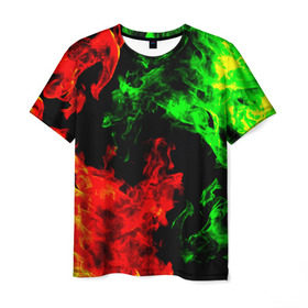 Мужская футболка 3D с принтом Огненная битва в Кировске, 100% полиэфир | прямой крой, круглый вырез горловины, длина до линии бедер | дым | зеленый | красный | огонь