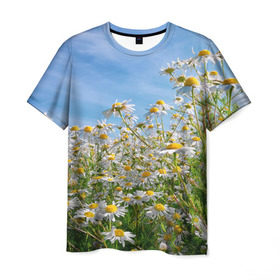 Мужская футболка 3D с принтом Ромашковый рай в Кировске, 100% полиэфир | прямой крой, круглый вырез горловины, длина до линии бедер | лепестки | небо | прикольные картинки | ромашки | солнце | цветочки | цветы