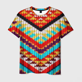 Мужская футболка 3D с принтом Вышивка шерстью в Кировске, 100% полиэфир | прямой крой, круглый вырез горловины, длина до линии бедер | вязаный | геометрия | орнамент | свитер