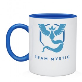 Кружка двухцветная с принтом Team mystic в Кировске, керамика | объем — 330 мл, диаметр — 80 мм. Цветная ручка и кайма сверху, в некоторых цветах — вся внутренняя часть | Тематика изображения на принте: 