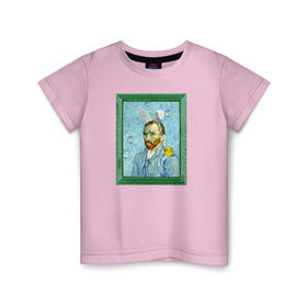 Детская футболка хлопок с принтом Детство Ван Гога в Кировске, 100% хлопок | круглый вырез горловины, полуприлегающий силуэт, длина до линии бедер | автопортрет | ван гог | детство | зайчик | зелёный | личность | портрет | рама | рамка | синий | уточка | ушки