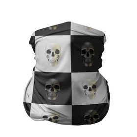 Бандана-труба 3D с принтом Skullchess в Кировске, 100% полиэстер, ткань с особыми свойствами — Activecool | плотность 150‒180 г/м2; хорошо тянется, но сохраняет форму | хелоуин | череп | черное и белое | шахматы