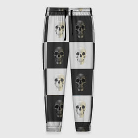 Мужские брюки 3D с принтом Skullchess в Кировске, 100% полиэстер | манжеты по низу, эластичный пояс регулируется шнурком, по бокам два кармана без застежек, внутренняя часть кармана из мелкой сетки | хелоуин | череп | черное и белое | шахматы