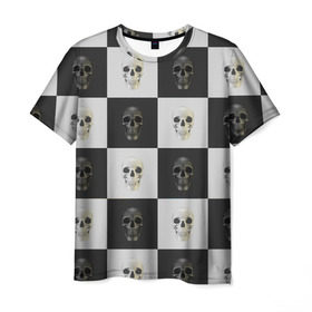 Мужская футболка 3D с принтом Skullchess в Кировске, 100% полиэфир | прямой крой, круглый вырез горловины, длина до линии бедер | Тематика изображения на принте: хелоуин | череп | черное и белое | шахматы