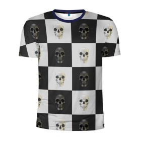 Мужская футболка 3D спортивная с принтом Skullchess в Кировске, 100% полиэстер с улучшенными характеристиками | приталенный силуэт, круглая горловина, широкие плечи, сужается к линии бедра | хелоуин | череп | черное и белое | шахматы