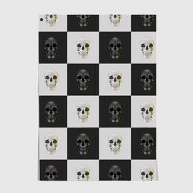 Постер с принтом Skullchess в Кировске, 100% бумага
 | бумага, плотность 150 мг. Матовая, но за счет высокого коэффициента гладкости имеет небольшой блеск и дает на свету блики, но в отличии от глянцевой бумаги не покрыта лаком | хелоуин | череп | черное и белое | шахматы