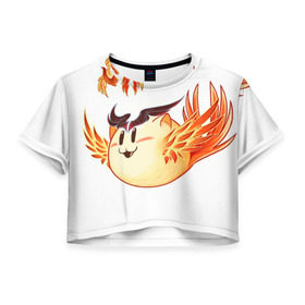 Женская футболка 3D укороченная с принтом Феникс Кот в Кировске, 100% полиэстер | круглая горловина, длина футболки до линии талии, рукава с отворотами | dota | dota 2 | phoenix | дота | дотан | раки | феникс
