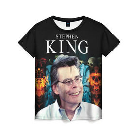 Женская футболка 3D с принтом Стивен Кинг - Король ужасов в Кировске, 100% полиэфир ( синтетическое хлопкоподобное полотно) | прямой крой, круглый вырез горловины, длина до линии бедер | Тематика изображения на принте: король ужасов | писатель | триллер | ужасы