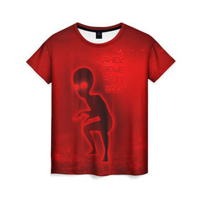 Женская футболка 3D с принтом They belive in you в Кировске, 100% полиэфир ( синтетическое хлопкоподобное полотно) | прямой крой, круглый вырез горловины, длина до линии бедер | инопланетяне | инопланетянин | красный | марс | марсианин | нло