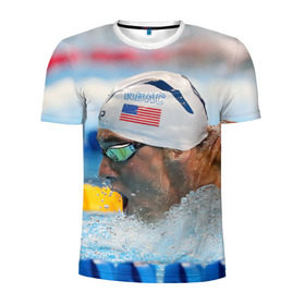 Мужская футболка 3D спортивная с принтом Майкл Фелпс в Кировске, 100% полиэстер с улучшенными характеристиками | приталенный силуэт, круглая горловина, широкие плечи, сужается к линии бедра | swimming | бассейн | олимпиада | плавание | пловец | рио | фелпс