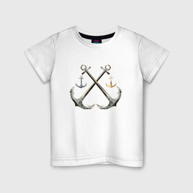 Детская футболка хлопок с принтом Якорь в Кировске, 100% хлопок | круглый вырез горловины, полуприлегающий силуэт, длина до линии бедер | берег | дно | матрос | море | моряк | парус | порт | цепь
