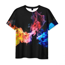 Мужская футболка 3D с принтом Битва огней в Кировске, 100% полиэфир | прямой крой, круглый вырез горловины, длина до линии бедер | красный | огонь | синий