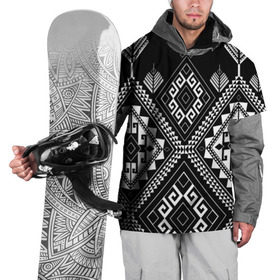 Накидка на куртку 3D с принтом Индейские мотивы в Кировске, 100% полиэстер |  | вышивка | орнамент | свитер | черно белый