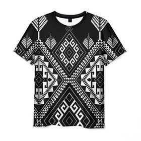Мужская футболка 3D с принтом Индейские мотивы в Кировске, 100% полиэфир | прямой крой, круглый вырез горловины, длина до линии бедер | вышивка | орнамент | свитер | черно белый