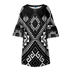 Детское платье 3D с принтом Индейские мотивы в Кировске, 100% полиэстер | прямой силуэт, чуть расширенный к низу. Круглая горловина, на рукавах — воланы | вышивка | орнамент | свитер | черно белый