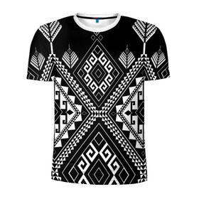 Мужская футболка 3D спортивная с принтом Индейские мотивы в Кировске, 100% полиэстер с улучшенными характеристиками | приталенный силуэт, круглая горловина, широкие плечи, сужается к линии бедра | вышивка | орнамент | свитер | черно белый