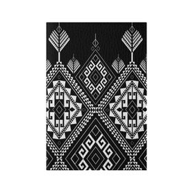 Обложка для паспорта матовая кожа с принтом Индейские мотивы в Кировске, натуральная матовая кожа | размер 19,3 х 13,7 см; прозрачные пластиковые крепления | Тематика изображения на принте: вышивка | орнамент | свитер | черно белый