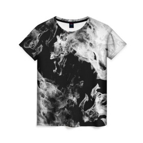 Женская футболка 3D с принтом Дым в Кировске, 100% полиэфир ( синтетическое хлопкоподобное полотно) | прямой крой, круглый вырез горловины, длина до линии бедер | огонь | черно белый